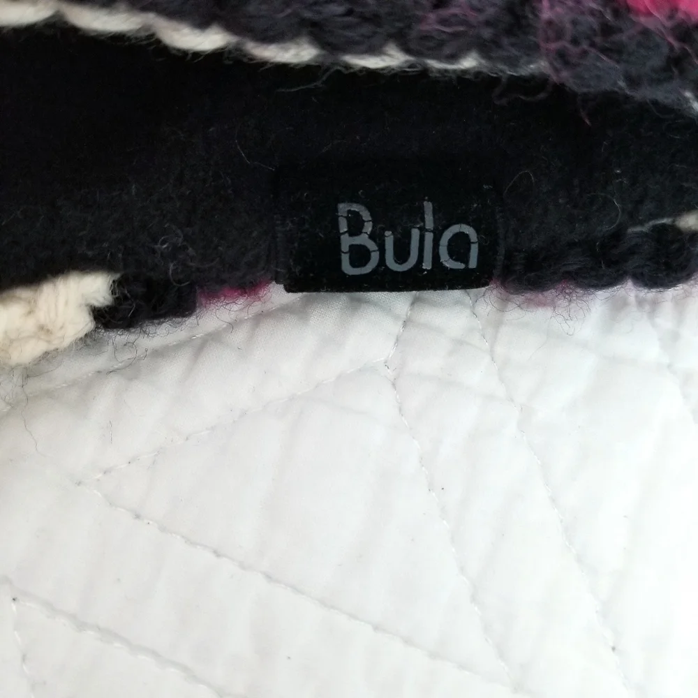 Bula Stripe Wool Knit Pom Pom Ear Flap Tassel Fleece Lined Hat Made In Canada